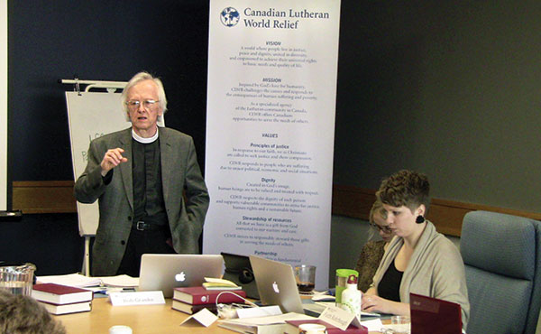 Rev. Dr. John Stephenson addresses CLWR's Board of Directors.
