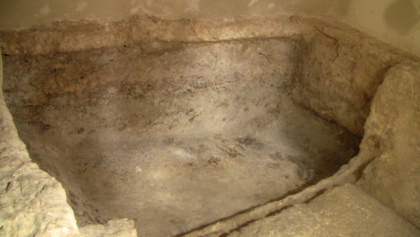 Inside the cave at the Garden Tomb: the area where the body of Jesus is believed to have been placed.