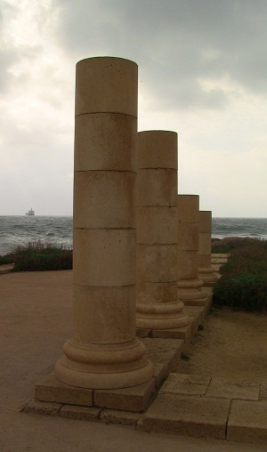 Columns marking the edge of the palace in Caesarea, overlooking the Mediteranean Sea.