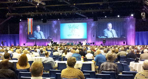 President Harrison addresses the convention on its first day of business.