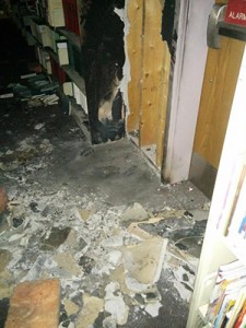 Fire damage in the library. Photo taken by CLS Registrar James Nachtigall, late November 12, 2014.