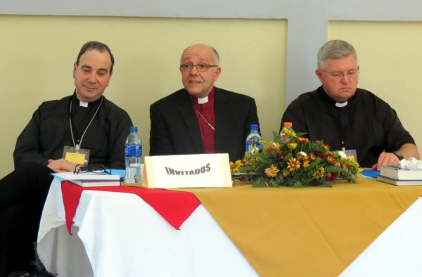 Guests at the convention included (left to right): LCC President Bugbee, ILC Chairman Voigt, and The Lutheran Church—Missouri Synod Missionary Edmund Auger.