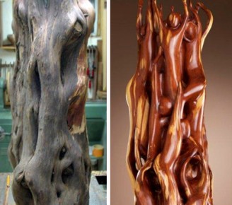 Praise emerges from a hunk of wood