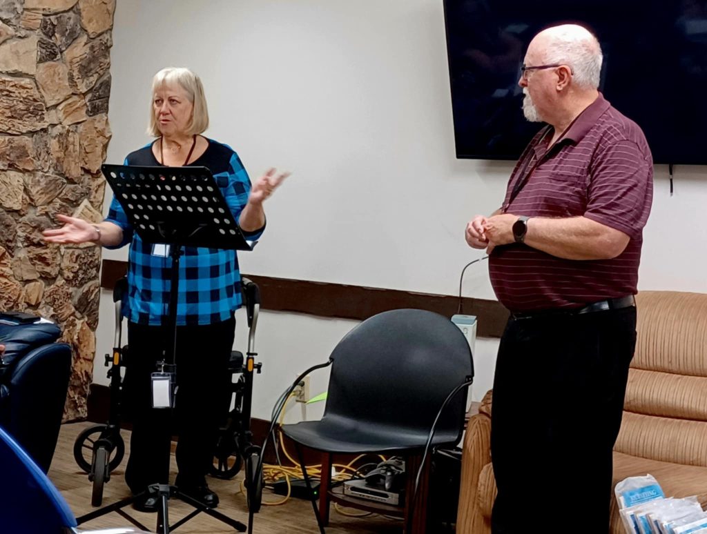 The retreat attendees hear from Cindy and Rev. Wayne Lunderby, who is director of spiritual care for the BCMBS.